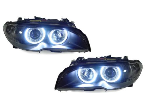 04-06 bmw e46 2dr uhp bright white led angel eyes halo euro projector headlamps