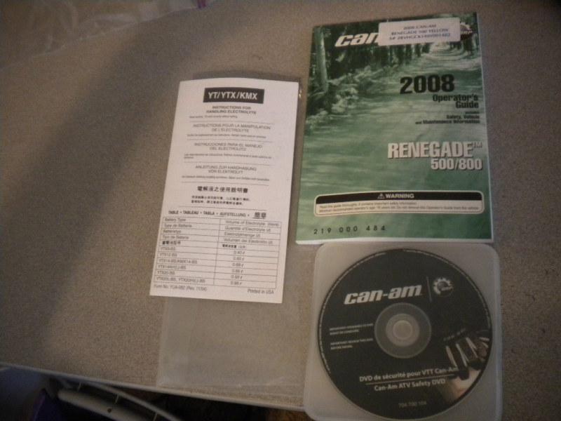 Can am brp operators guide 2008 renegade 500 800 with dvd 144 pages 219000484