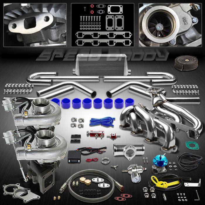 T04e 15pc t3/t4 twin turbo kit+wg+manifold+intercooler 87-94 mustang 5.0l ohv