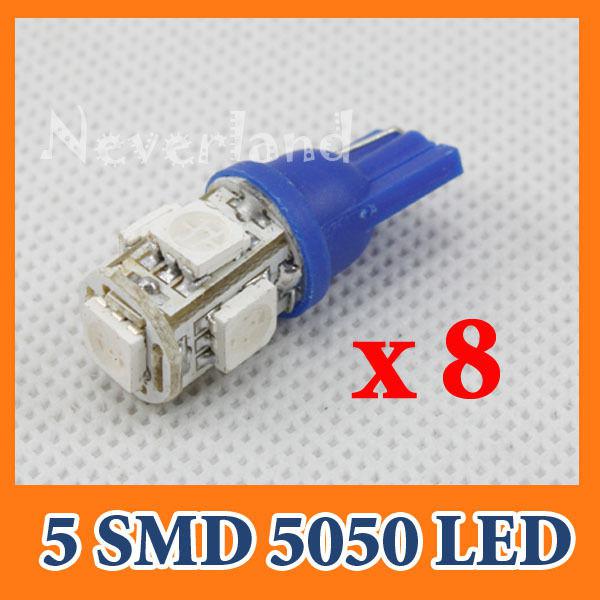 8x t10 wedge 5 smd 5050 led side tail light lamp bulb 192 168 194 w5w blue 12v