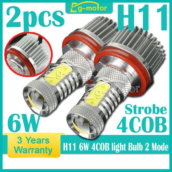 2x h11 6w strobe car led 12-30v fog day driving head light bulb with heat sink