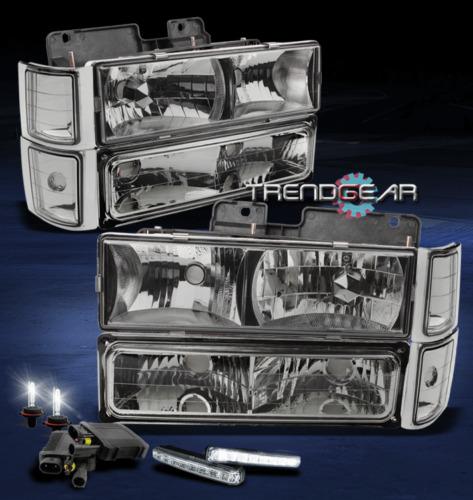 94-99 c/k c10 silverado suburban smoke crystal head lights+bumper+corner+drl+hid