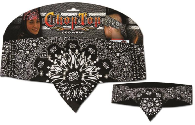 Chop top: black paisley w / rhinestones doo rag casual bandana head wrap new