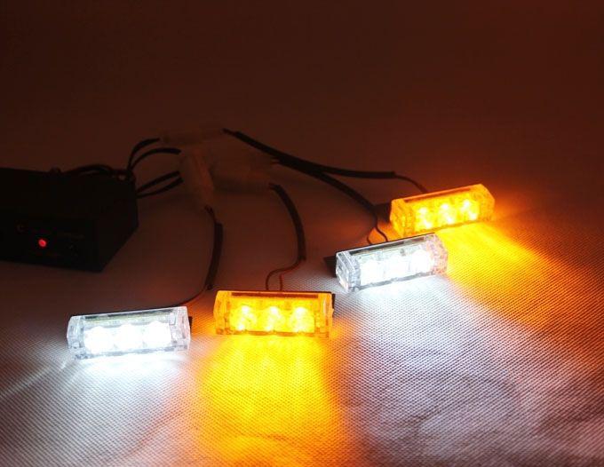 4 x 3 led amber/white auto car boat strobe flash light grill emergency lights 