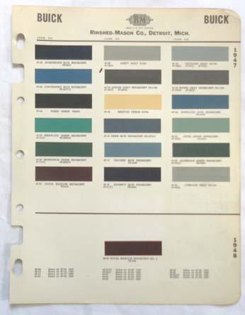 1947  buick r-m  color paint chip chart all models original 