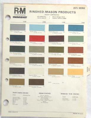 1975 dodge r-m   color paint chip chart dart charger coronet monaco mopar 