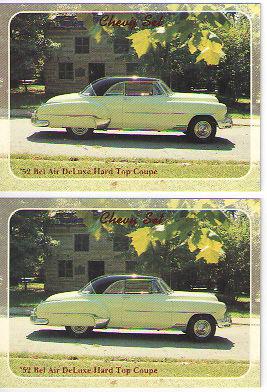 1952 chevy bel air baseball card sized cards - lot of 2 - must see !!