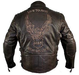 Men's retro brown premium buffalo leather embossed motorcycle jacket sz m**