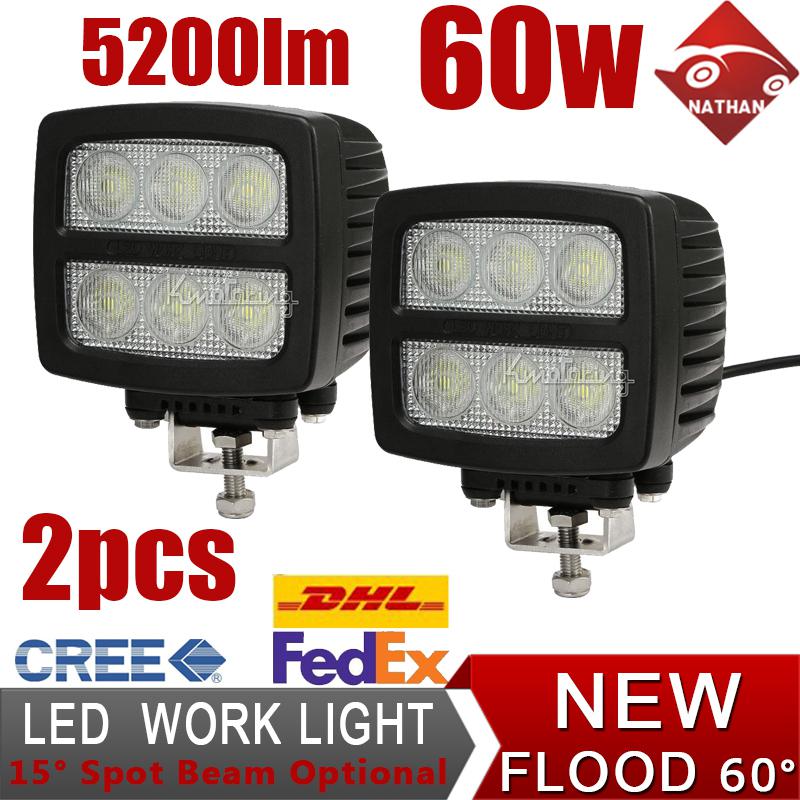 2pcs 60w cree flood led work offroad light driving lamp van cab 4x4 wagon atv