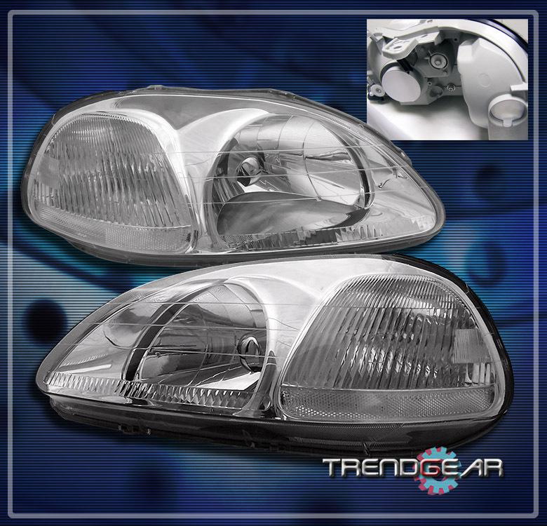 96 97 98 honda civic 2/3/4dr crystal headlights lamp chrome cx dx ex gx hx lx si