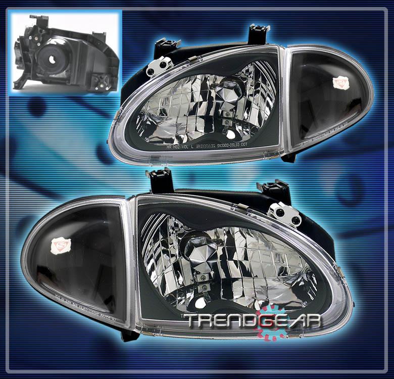 93-97 honda del sol crystal head lights+ clear corner signal black 94 95 96 s si