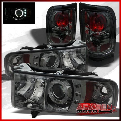 99-01 ram sport models halo projector led smoked headlights+smoked tail lights