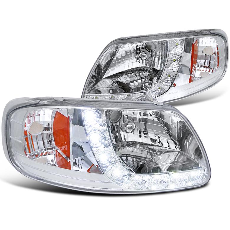 97-02 ford f150 expedition euro smd led drl chrome headlights