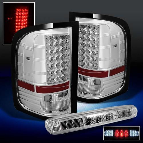 07-13 silverado 1500 2500 3500 led chrome tail lights+clear led 3rd brake lamps