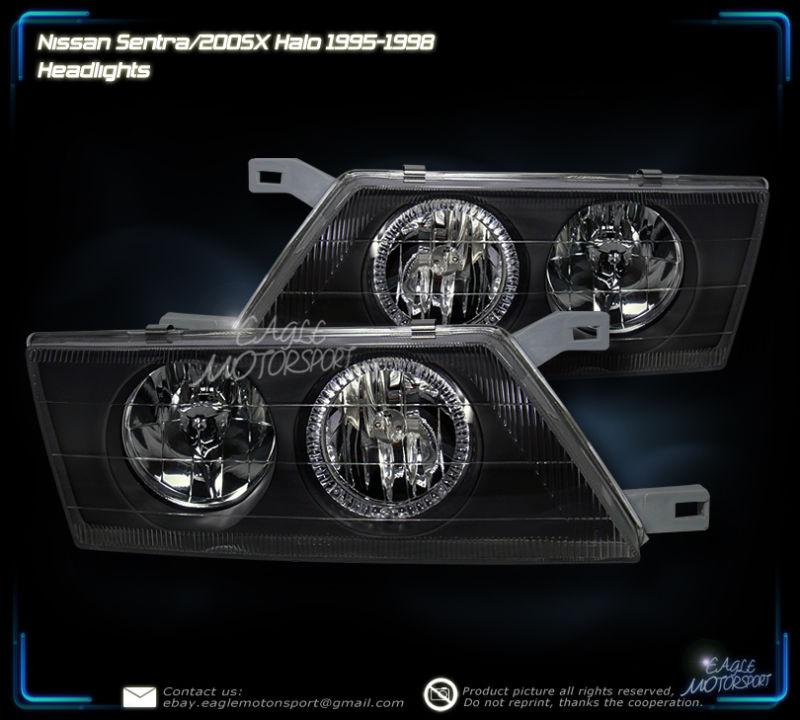 1995-1999 nissan sentra angel eye halo ring crystal black headlights assembly