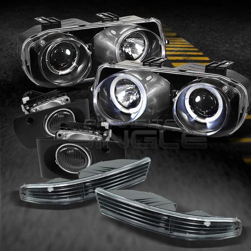 94-97 integra black halo projector headlights+black bumper+smoked fog w/switch