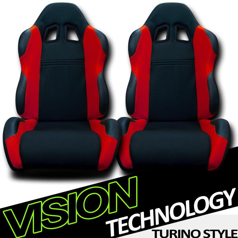 2pc lh+rh black/red fabric & pvc leather racing bucket seats+sliders dodge/ram