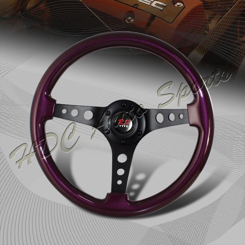 Universal 345mm 6 hole bolt lug purple wood grain style deep dish steering wheel