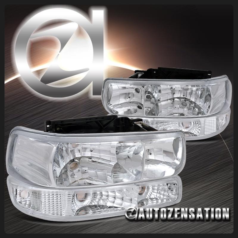 99-02 silverado 00-06 suburban tahoe crystal chrome headlight+clear bumper lamp