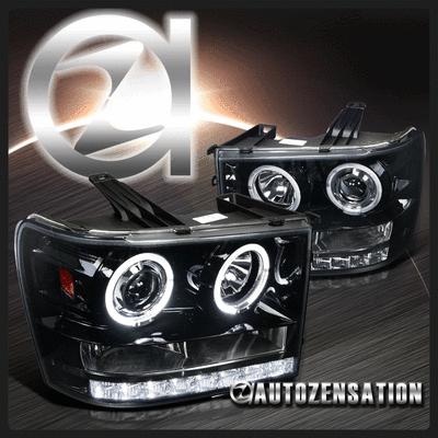 07-13 sierra denali hybrid glossy black led halo projector headlights