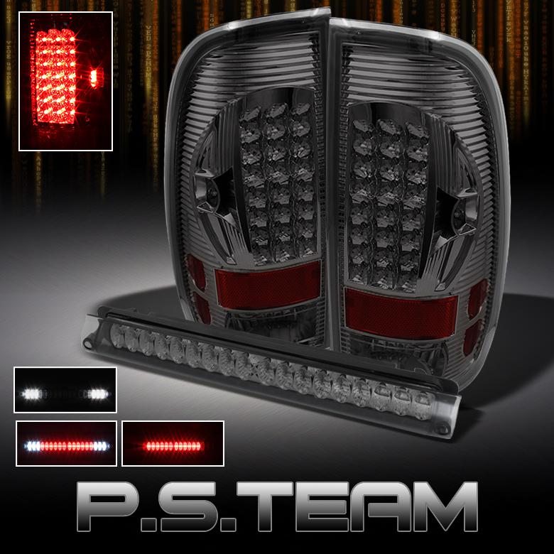 Smoked 97-03 ford f150 97-99 f250ld led tail lights +full led 3rd brake lamp