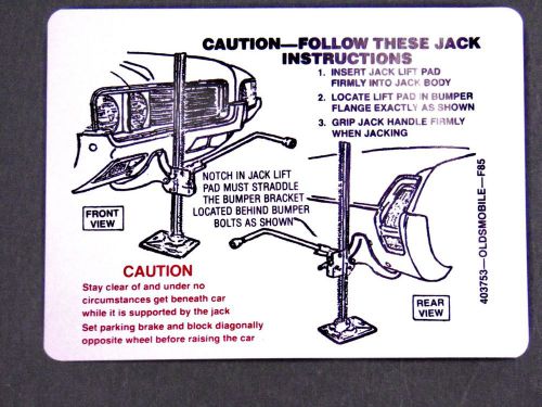 New trunk lid bumper jack instruction sticker cutlass 69 1969  442