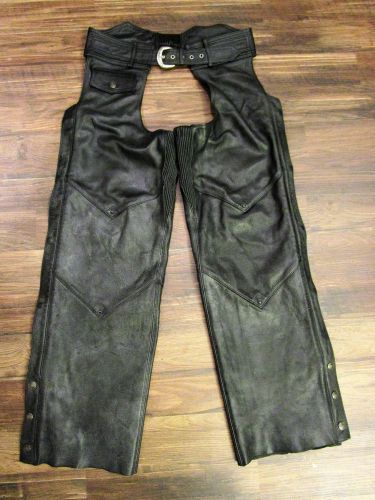 Harley davidson men&#039;s preowned black leather chaps size medium