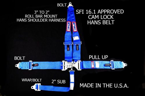 Rjs racing sfi 16.1 5 pt hans latch &amp; link v roll bar mount belt blue 1168603