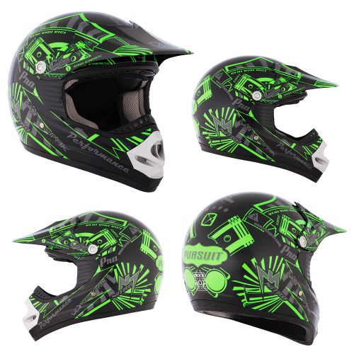 Mx helmet ckx tx-218 pursuit green/black medium youth motocross offroad atv dot