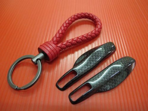 2p cf bk key remote fob cover case trim + red pu key chain for porsche panamera