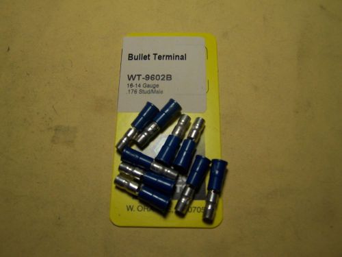 Electrical terminal - bullet/snap terminals 16-14 ga, .176 stud, male, blue 9pcs