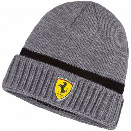 Official ferrari grey and black and  knit hat by puma with ferrari shield logo