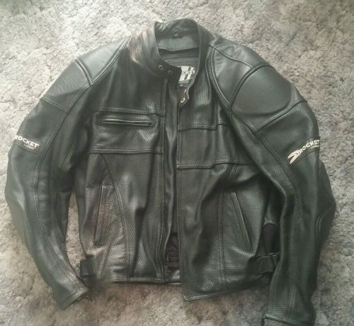 Men&#039;s joe rocket perforated, padded black leather motorcycle jacket size 46