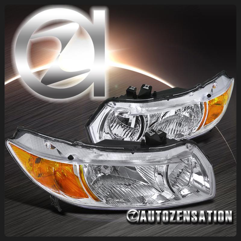 06-11 honda civic 2door coupe crystal chrome headlights+amber reflector