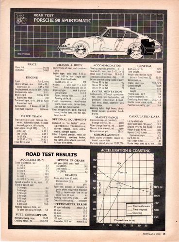 Vintage original 1968 porsche 911 sportomatic magazine article 3 8&#034; x 11&#034; pages