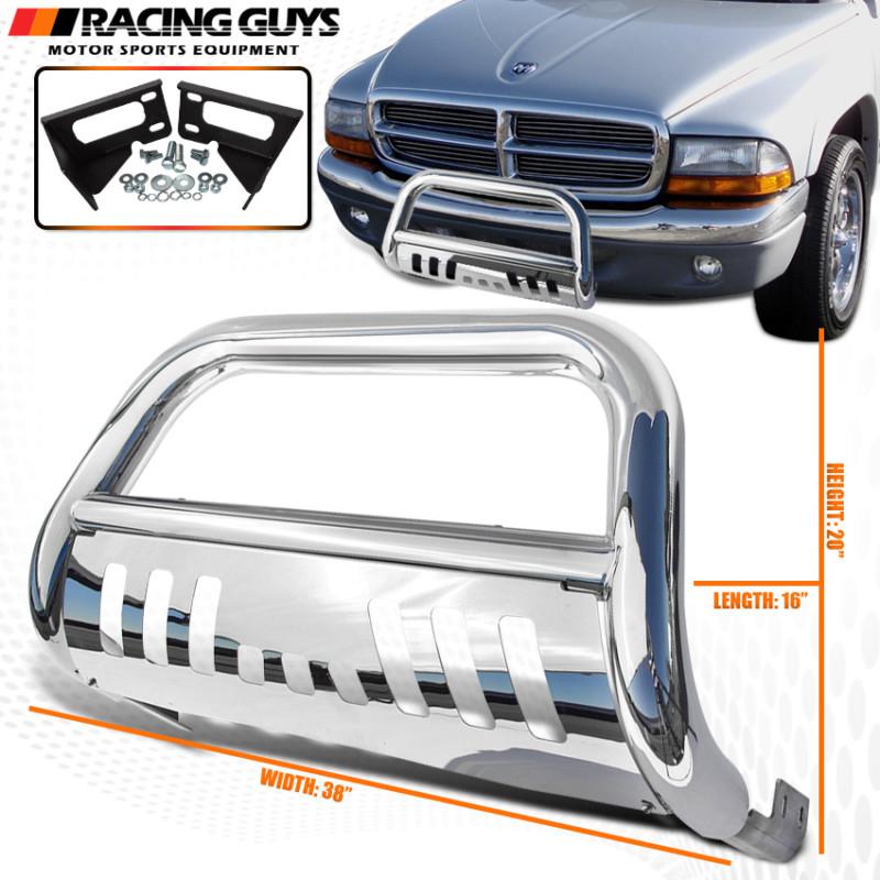 97-04 euro dodge durange dakota front bull bar grille skid plate chrome polished