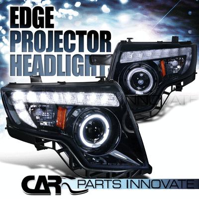 Glossy piano black ford 07-10 edge tinted halo led projector headlights