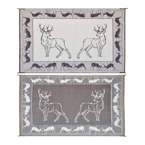 Mings mark pa1 reversible outdoor mat with deer pattern 9&#039; x 12&#039; black/beige