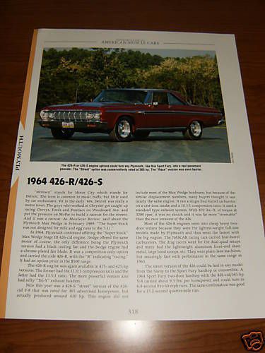 ★★1964 plymouth 426-r/426-s hemi specs info photo 64 fury 426r 426s mopar★★