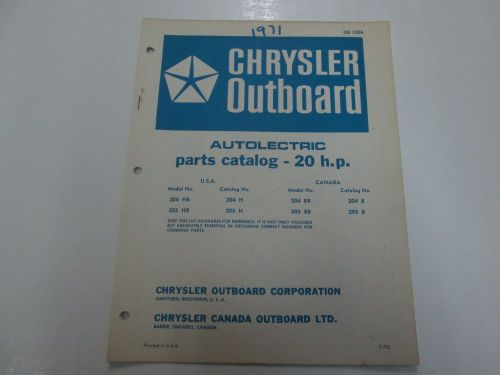 1971 chrysler outboard 20 h.p. hp autolectric parts catalog 204 205 hb h bb b 71