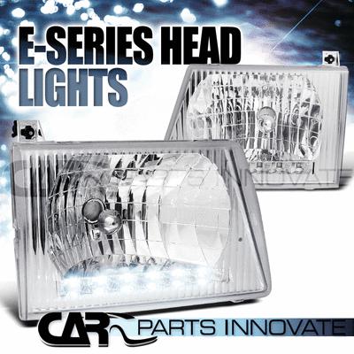 Ford 92-07 e150 e250 e350 e540 econoline van crystal led drl headlights chrome