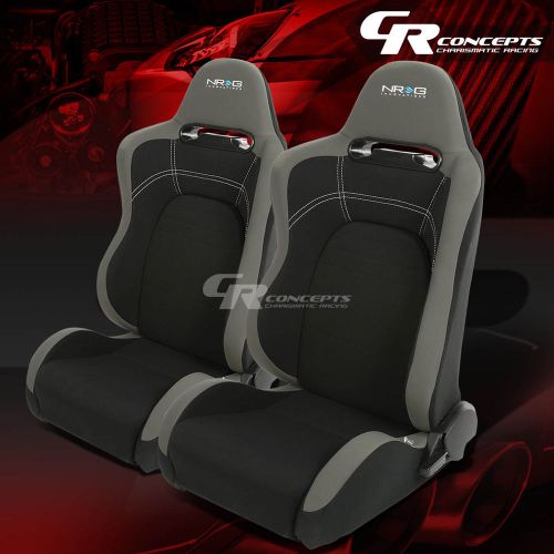 Nrg 2 x reclinable type-r fiber woven racing seat/seats+sliders rail gray/black