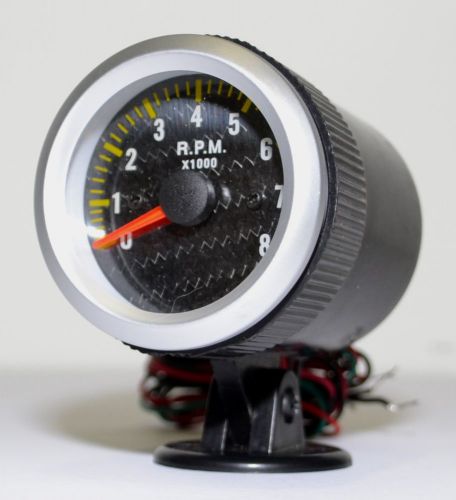 Carbon fibre face 2&#034; inch 52mm tacho 0 - 8000 rpm rev gauge tachometer turbo car