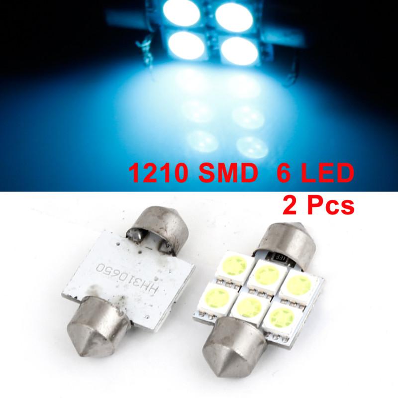 2 pcs festoon 31mm 5050 smd 6 led ice blue light dome map bulb lamp dc 12v