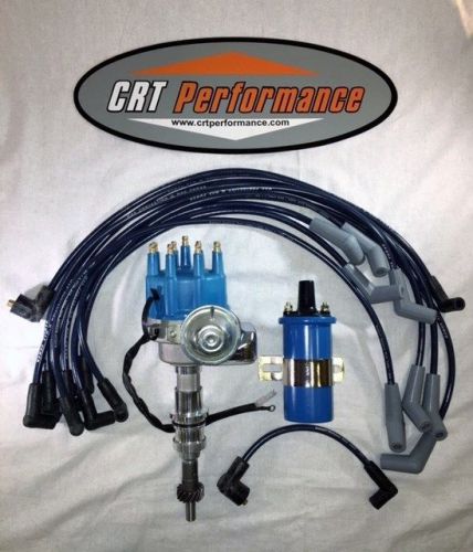 Small block ford 289-302 blue small cap hei distributor 45k coil + plug wires