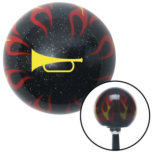 Yellow horn trumpet black flame metal flake shift knob with m16 x 1.5