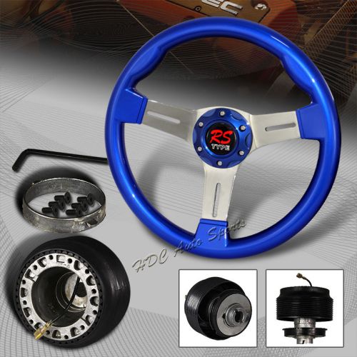 Jdm 350mm 6-hole blue wood chrome 3-spoke racing steering wheel + for mazda hub