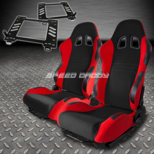 Pair type-7 reclining black red woven racing seat+bracket for 98-05 mx-5 nb