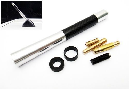 Jdm 4.8&#034; chrome carbon fiber aluminum screw type radio antenna aerial mast whip