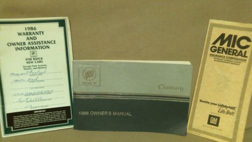 1986 buick century owners manual, warranty info book, insurance disclaimer